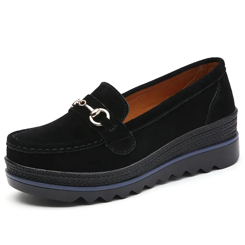 Ashore Shop 2023 Autumn High Quality Women Shoes Light Comfort Platform Shoes Metal Buckle   Loafers