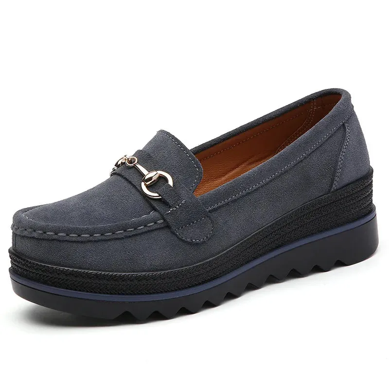 Ashore Shop 2023 Autumn High Quality Women Shoes Light Comfort Platform Shoes Metal Buckle   Loafers