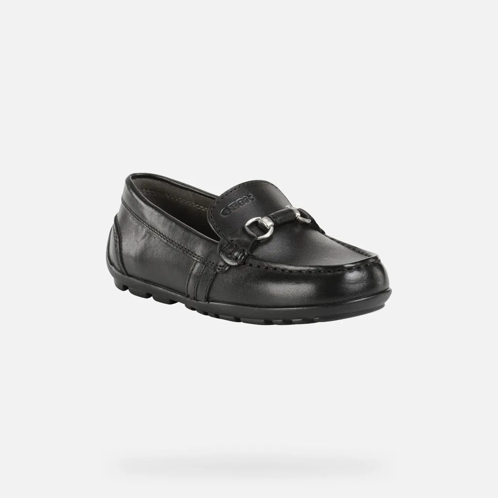 Black leather loafer with buckle detail