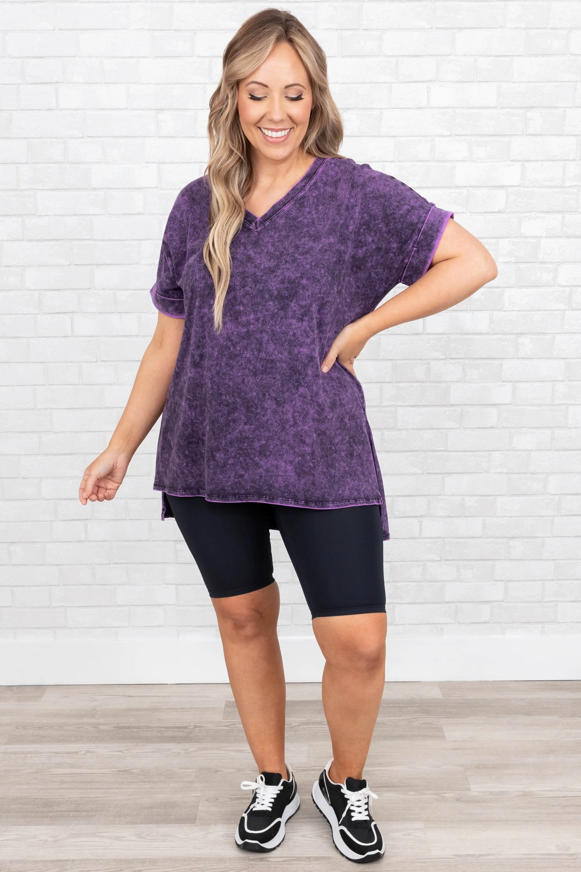 Comfy Travels Top, Neon Violet Mineral Wash