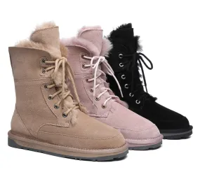 EVERAU® UGG Boots Women Sheepskin Wool Lace Up Ankle Pathfinder