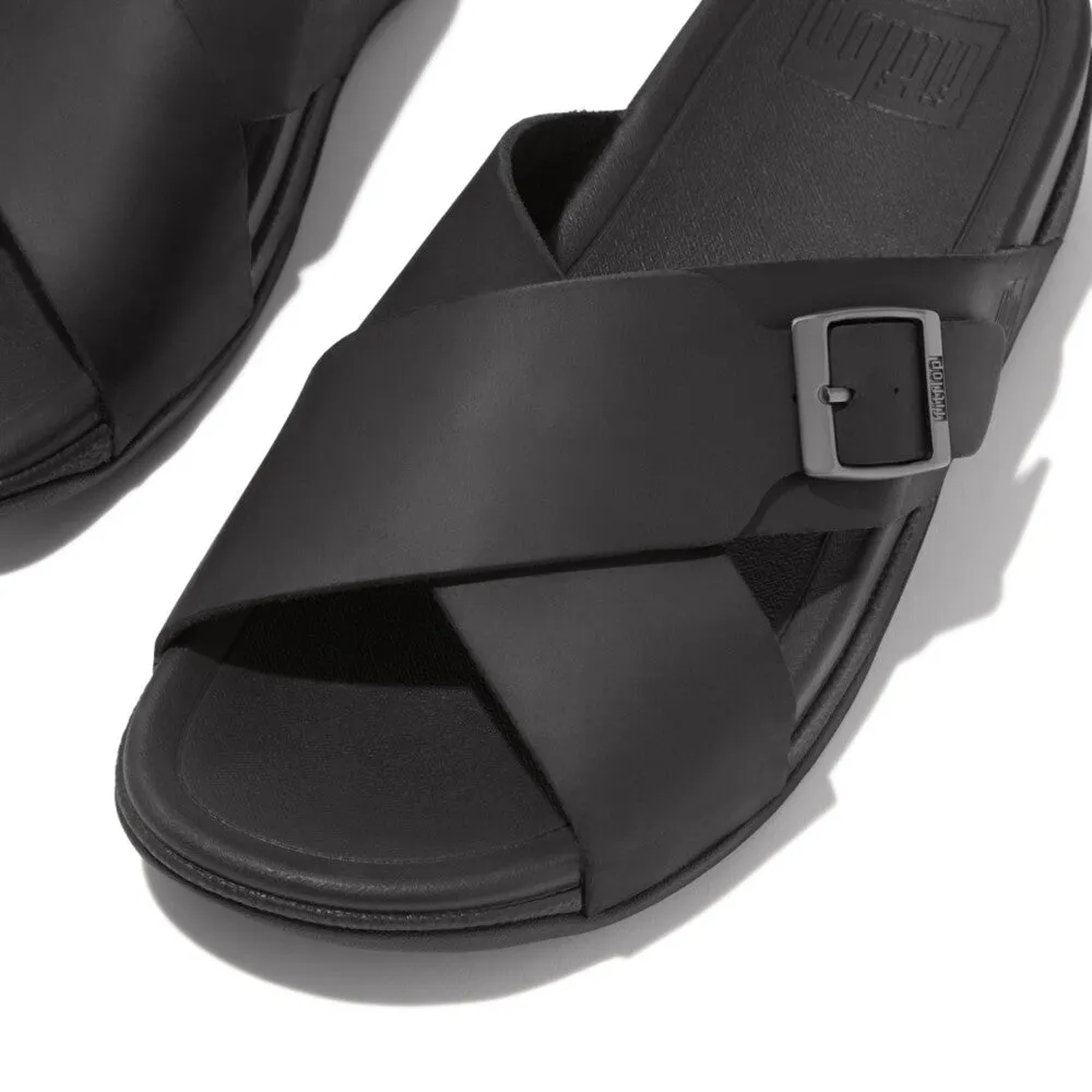 FitFlop Surfer Buckle Nubuck Mens Cross Slides Black