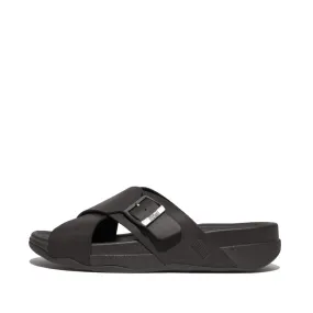 FitFlop Surfer Buckle Nubuck Mens Cross Slides Black