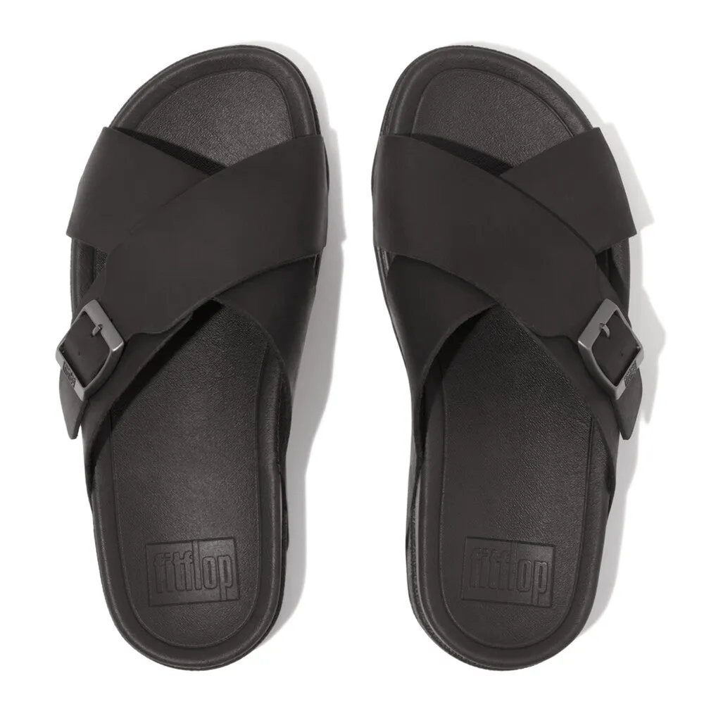 FitFlop Surfer Buckle Nubuck Mens Cross Slides Black