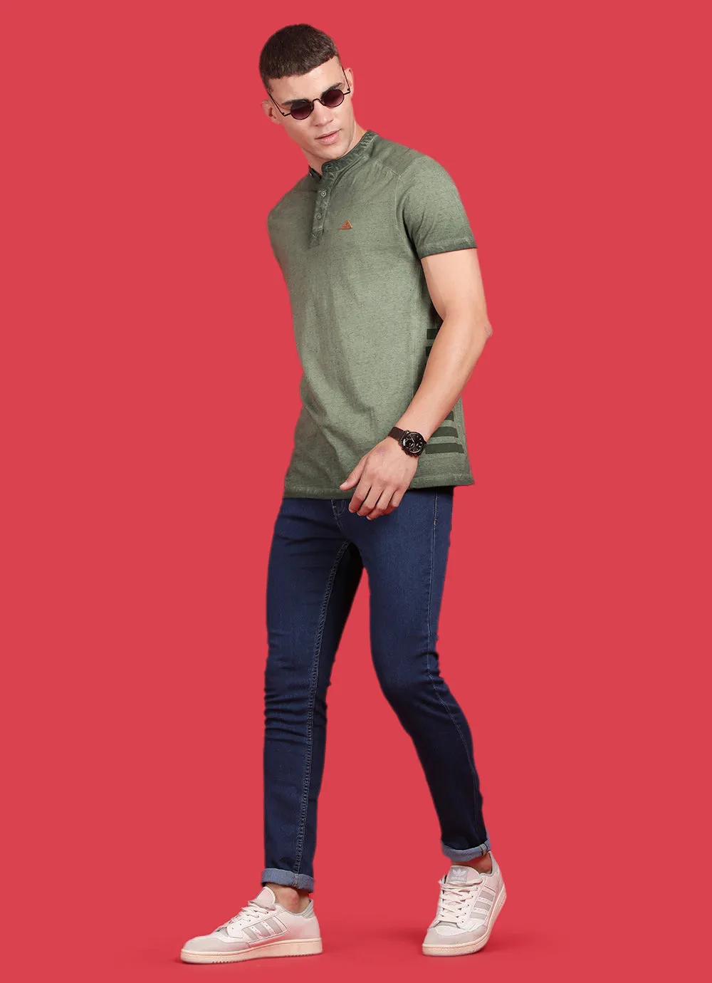 Green Cotton  Henley Tshirt