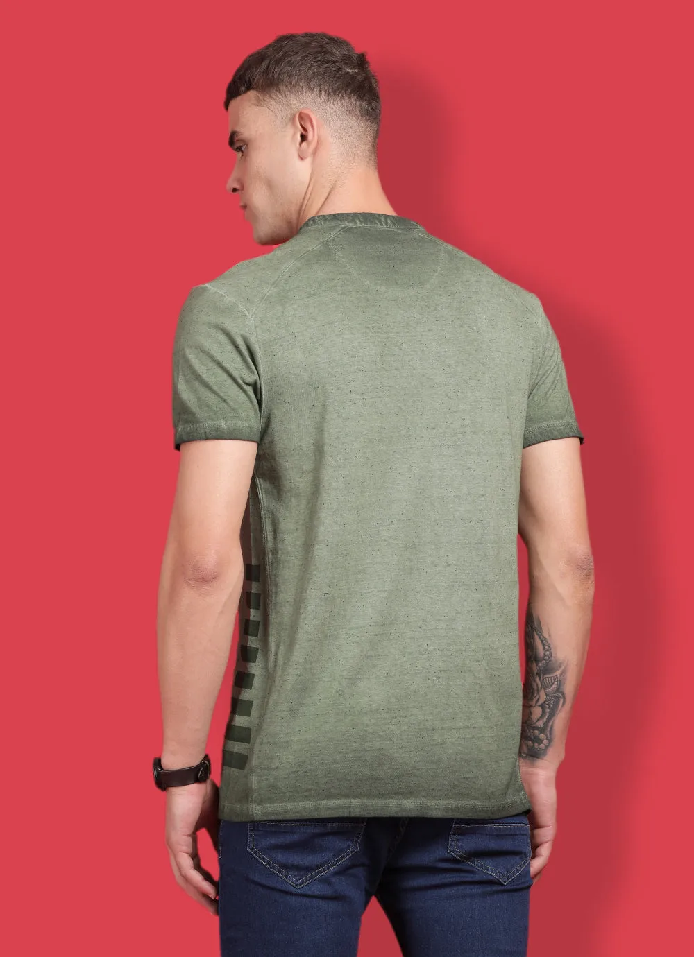 Green Cotton  Henley Tshirt