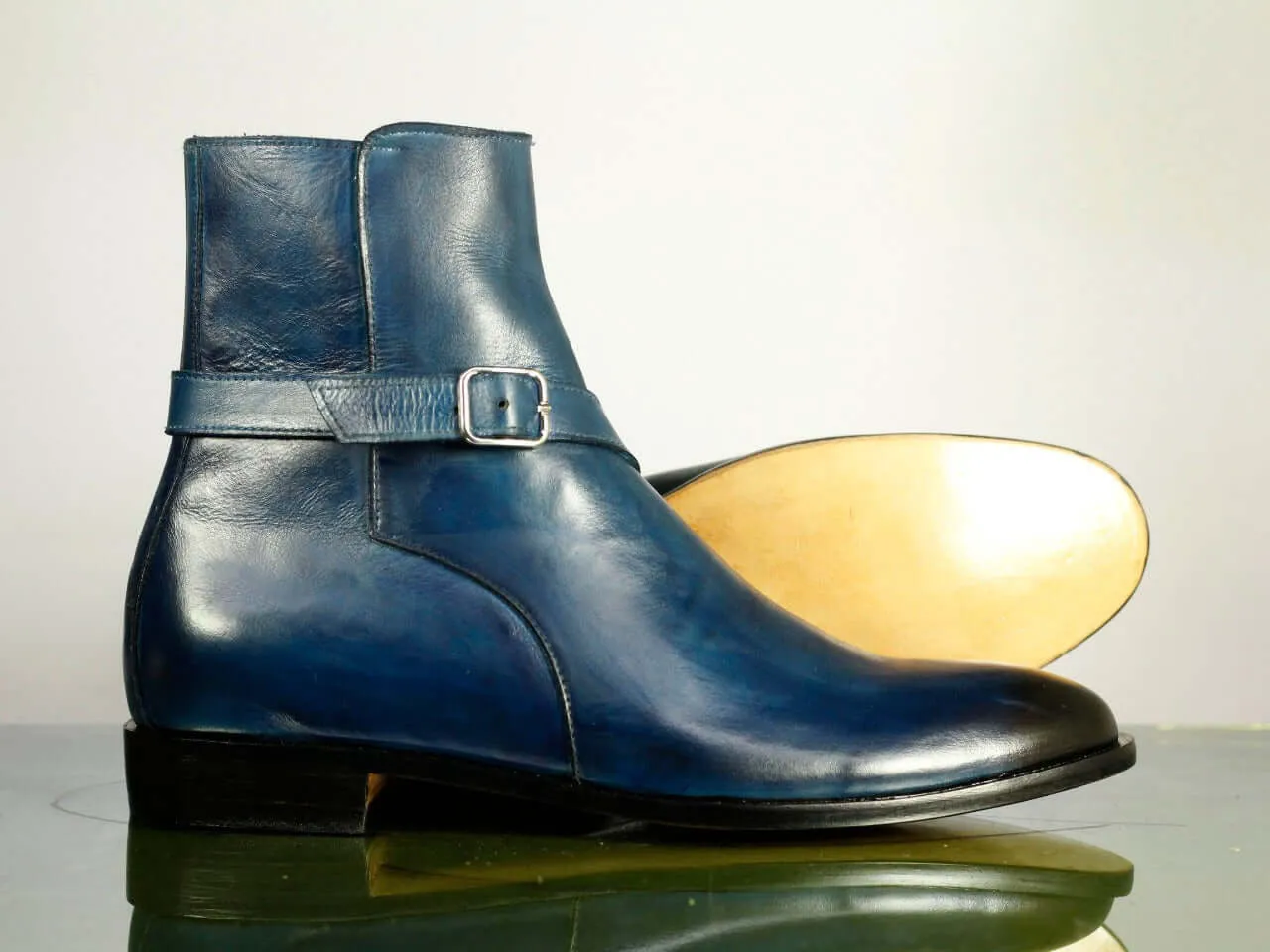 Handmade Men's Blue Leather Jodhpur Boots, Men Ankle Boots, Men Designer Boots