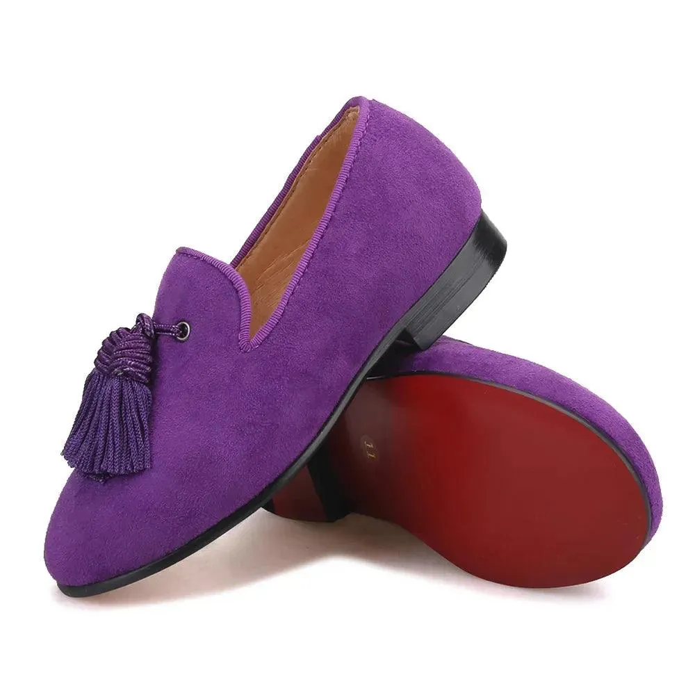 Kids Loafers Matching Style - Handcrafted Purple Suede Loafers for Parents and Kids