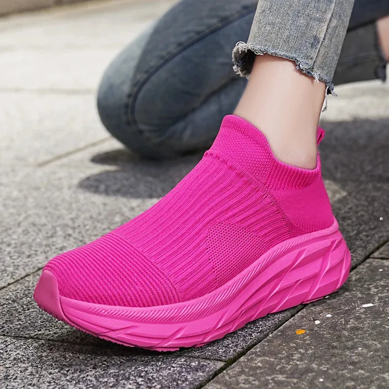 Knit sock slip in slip on flat comfy sneakers