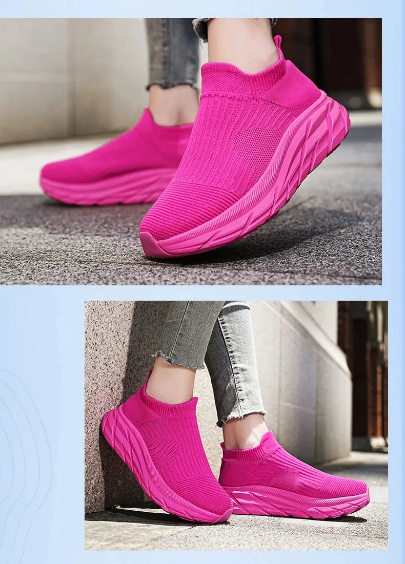 Knit sock slip in slip on flat comfy sneakers