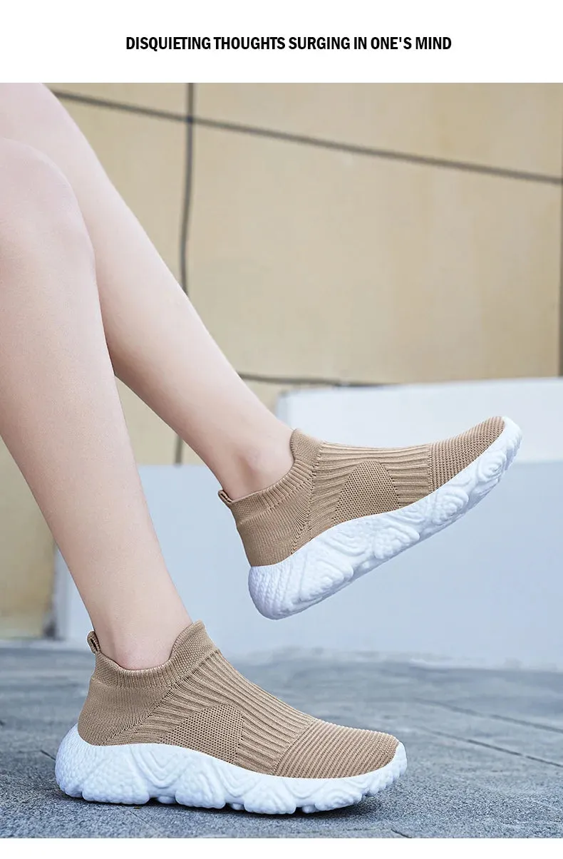 Knit sock slip in slip on flat comfy sneakers