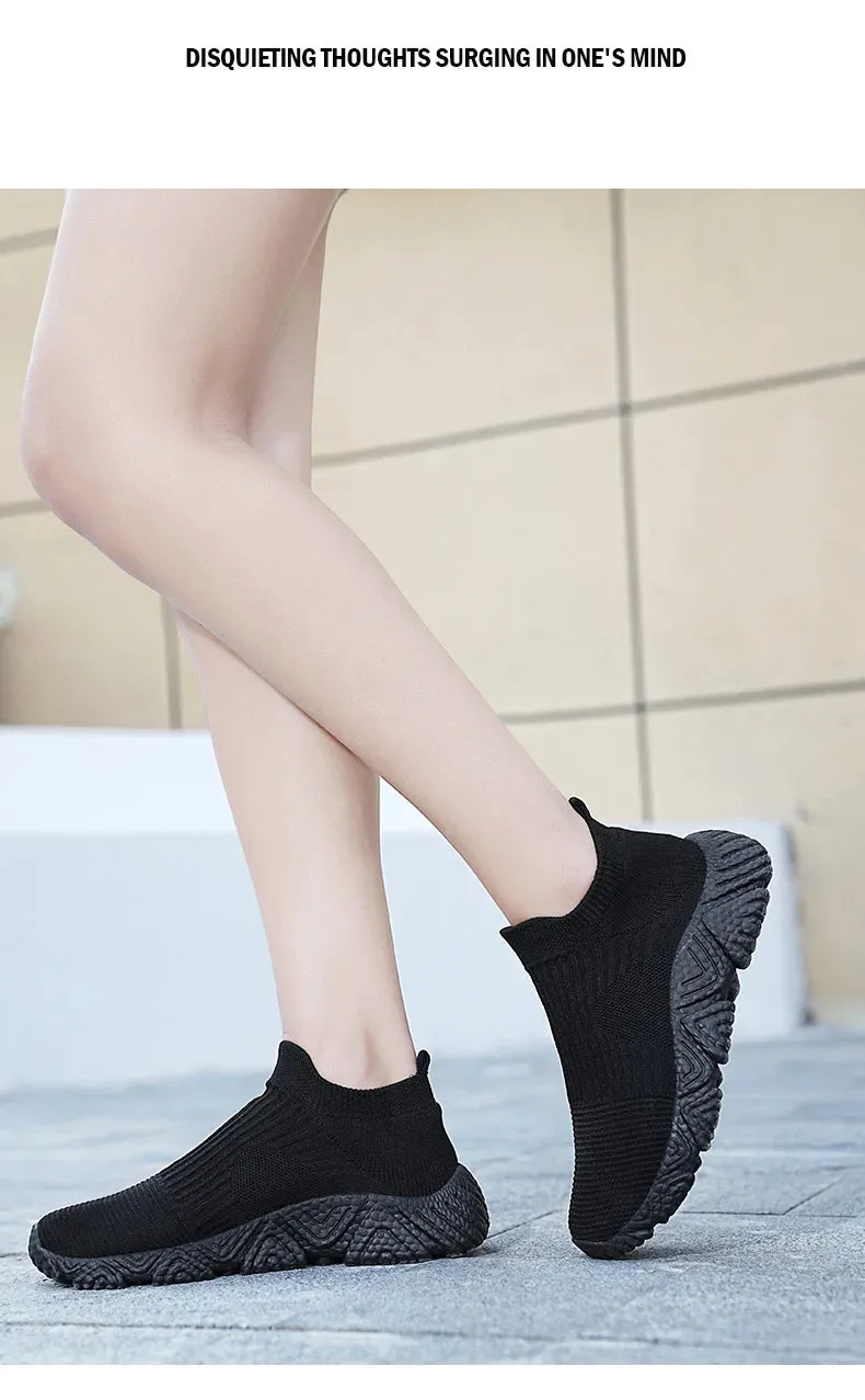 Knit sock slip in slip on flat comfy sneakers