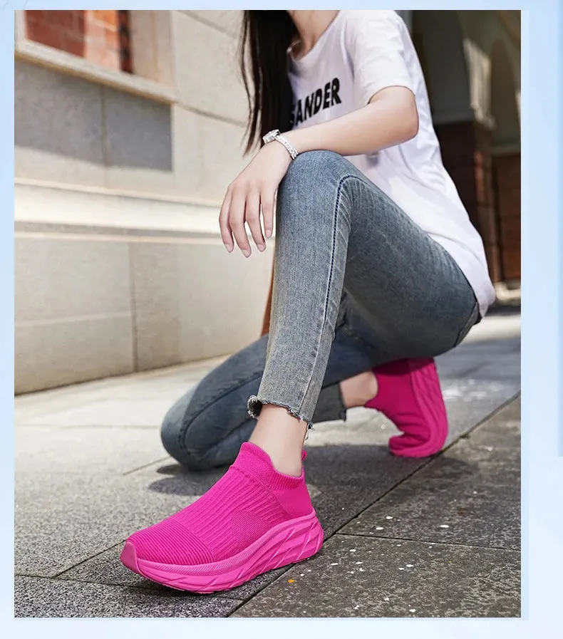 Knit sock slip in slip on flat comfy sneakers