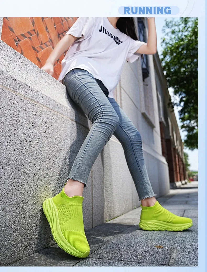 Knit sock slip in slip on flat comfy sneakers