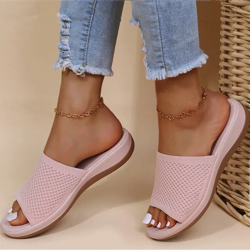 Sandals Women Elastic Force Summer Shoes Flat Casual Slippers