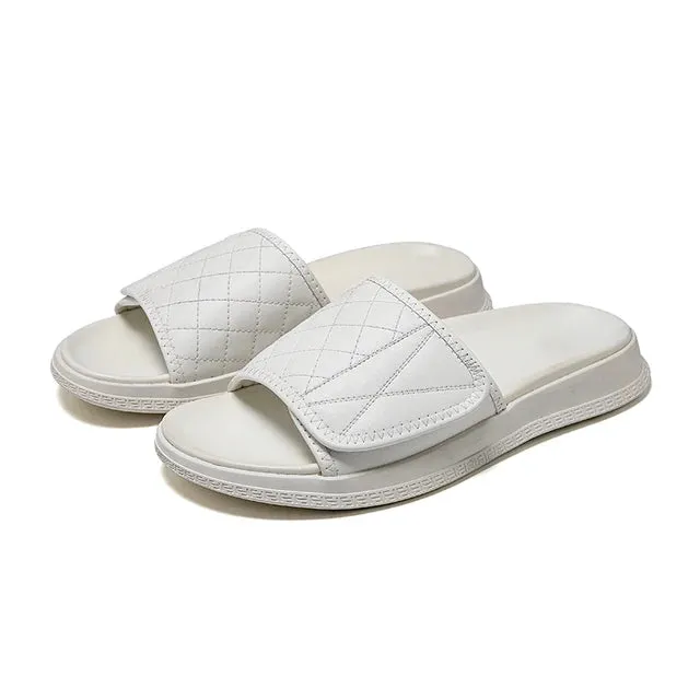 Soft Leather Velcro Slip-On Sandals