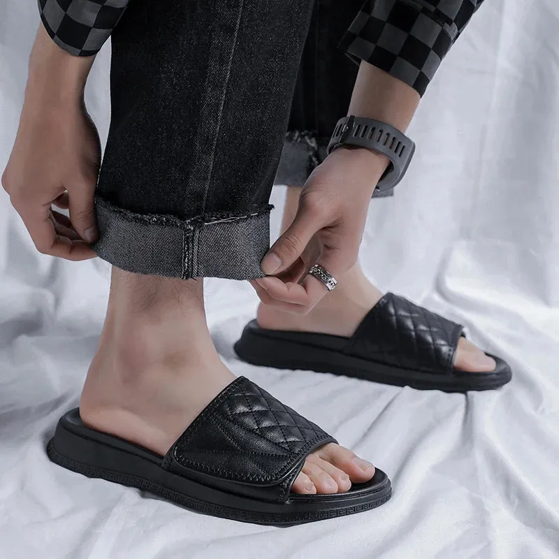 Soft Leather Velcro Slip-On Sandals