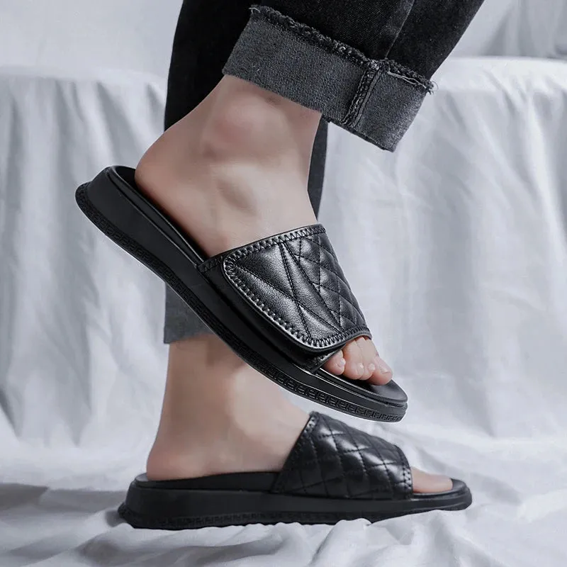 Soft Leather Velcro Slip-On Sandals