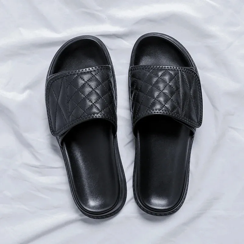 Soft Leather Velcro Slip-On Sandals