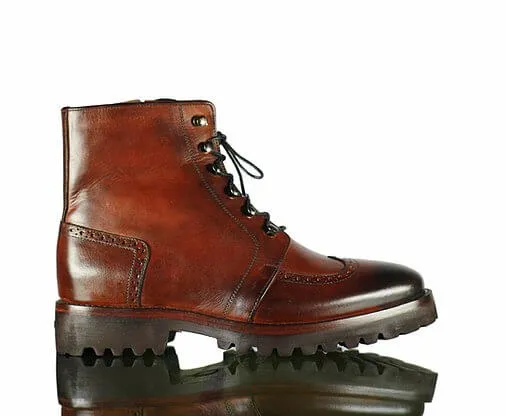 Stylish Handmade Men's Brown Leather Wing Tip Lace Up Boots, Men Ankle Desert Boots, Men Casual Boots