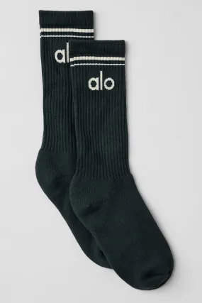 Unisex Throwback Sock - Charcoal Green/Ivory