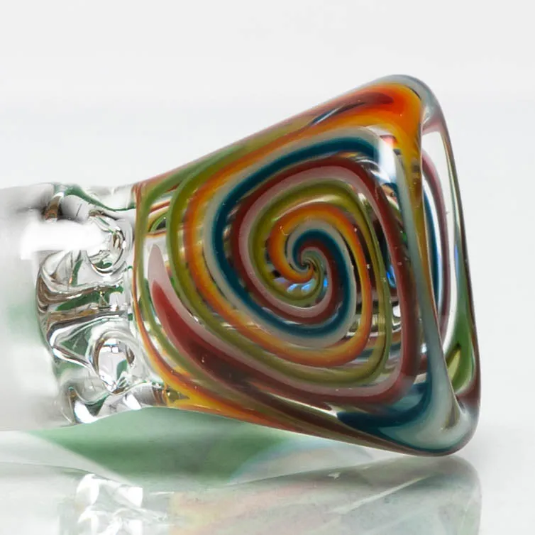 Unity Glassworks - 3 Hole Worked Opal Horn Slide - 14mm - Clear Rainbow & Exp. Green