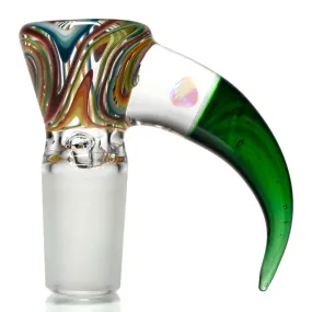 Unity Glassworks - 3 Hole Worked Opal Horn Slide - 14mm - Clear Rainbow & Exp. Green