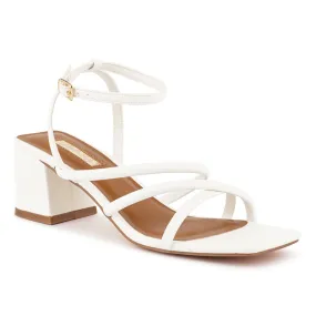 White Mid Block Heel Casual Sandals