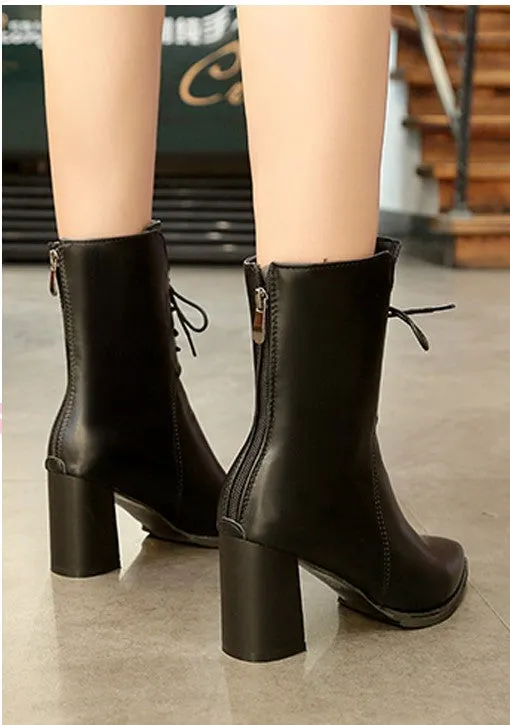 Women's Autumn/Winter PU Leather High-Heeled Lace-Up Ankle Boots