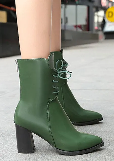 Women's Autumn/Winter PU Leather High-Heeled Lace-Up Ankle Boots