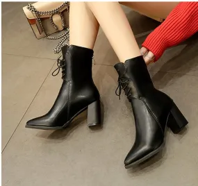 Women's Autumn/Winter PU Leather High-Heeled Lace-Up Ankle Boots