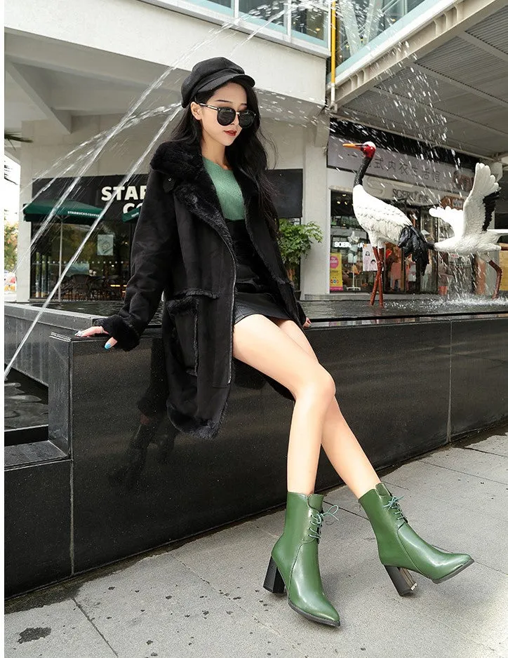 Women's Autumn/Winter PU Leather High-Heeled Lace-Up Ankle Boots