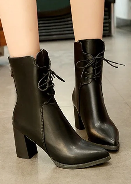 Women's Autumn/Winter PU Leather High-Heeled Lace-Up Ankle Boots