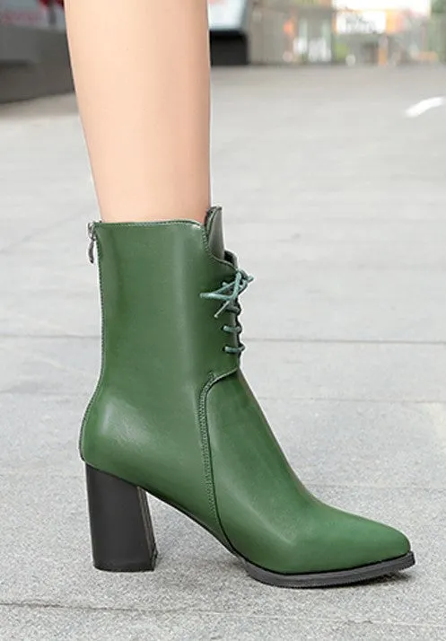 Women's Autumn/Winter PU Leather High-Heeled Lace-Up Ankle Boots