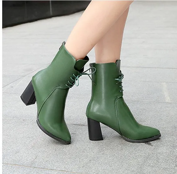 Women's Autumn/Winter PU Leather High-Heeled Lace-Up Ankle Boots