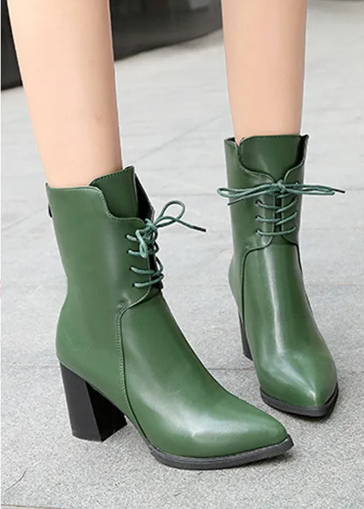 Women's Autumn/Winter PU Leather High-Heeled Lace-Up Ankle Boots