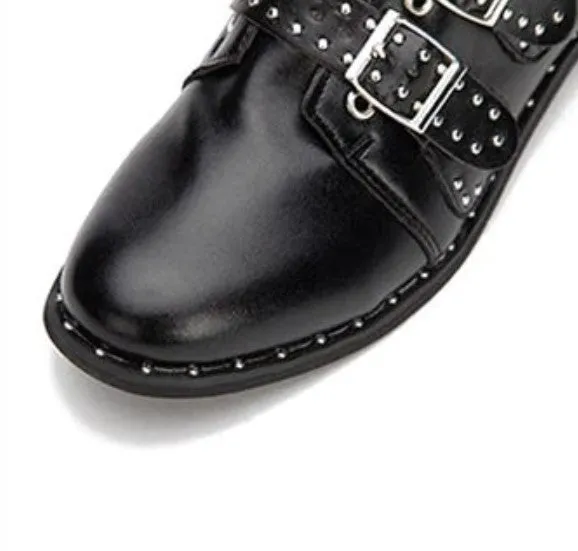 Women's Winter PU Leather Ankle Boots With Decorative Buckles