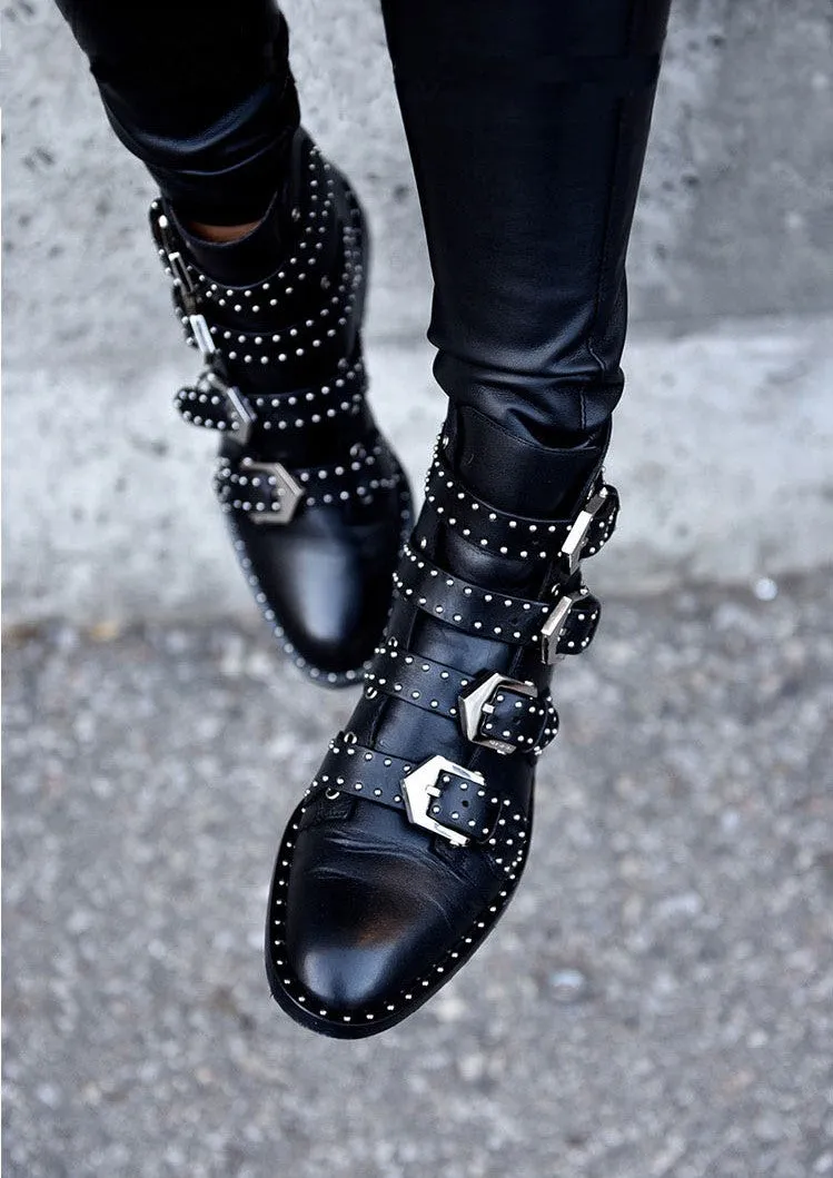 Women's Winter PU Leather Ankle Boots With Decorative Buckles