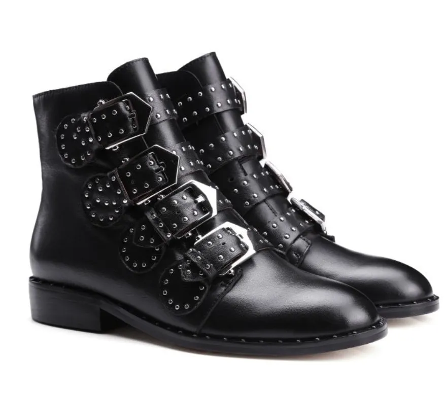 Women's Winter PU Leather Ankle Boots With Decorative Buckles