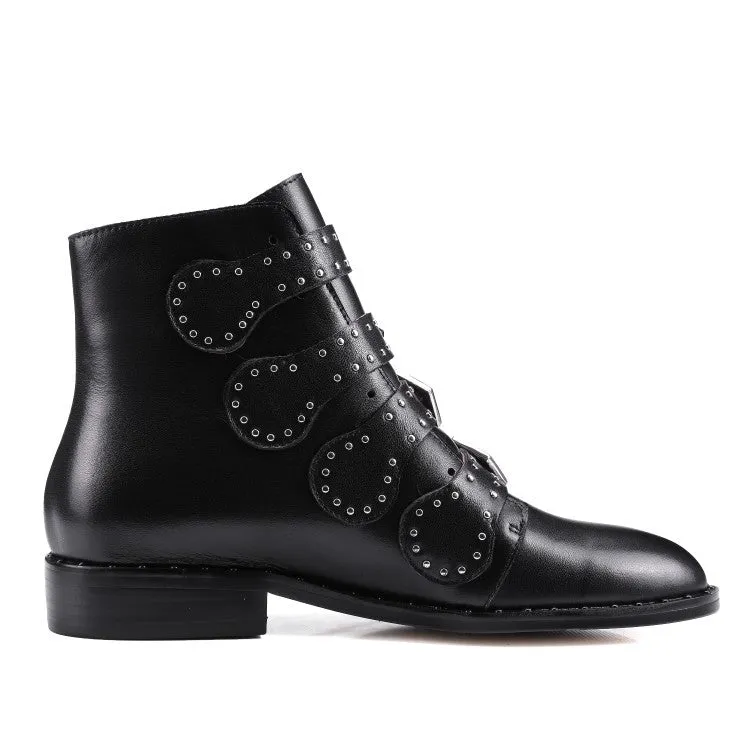 Women's Winter PU Leather Ankle Boots With Decorative Buckles