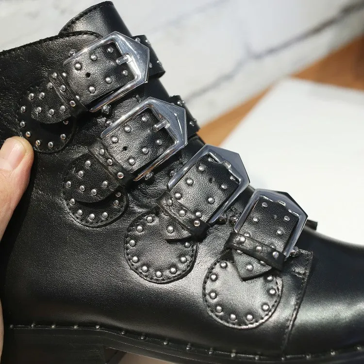 Women's Winter PU Leather Ankle Boots With Decorative Buckles