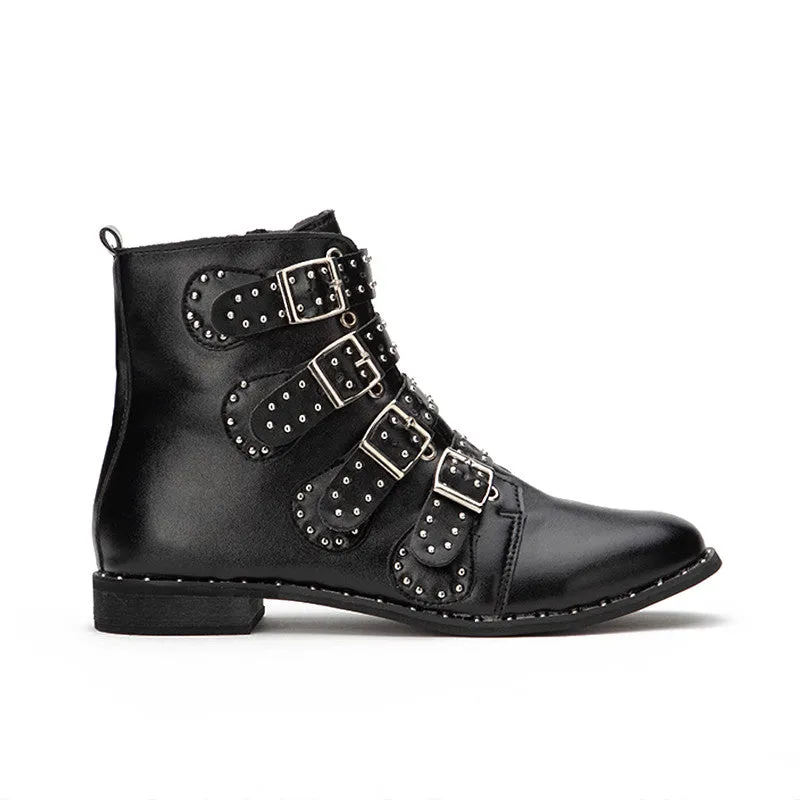 Women's Winter PU Leather Ankle Boots With Decorative Buckles