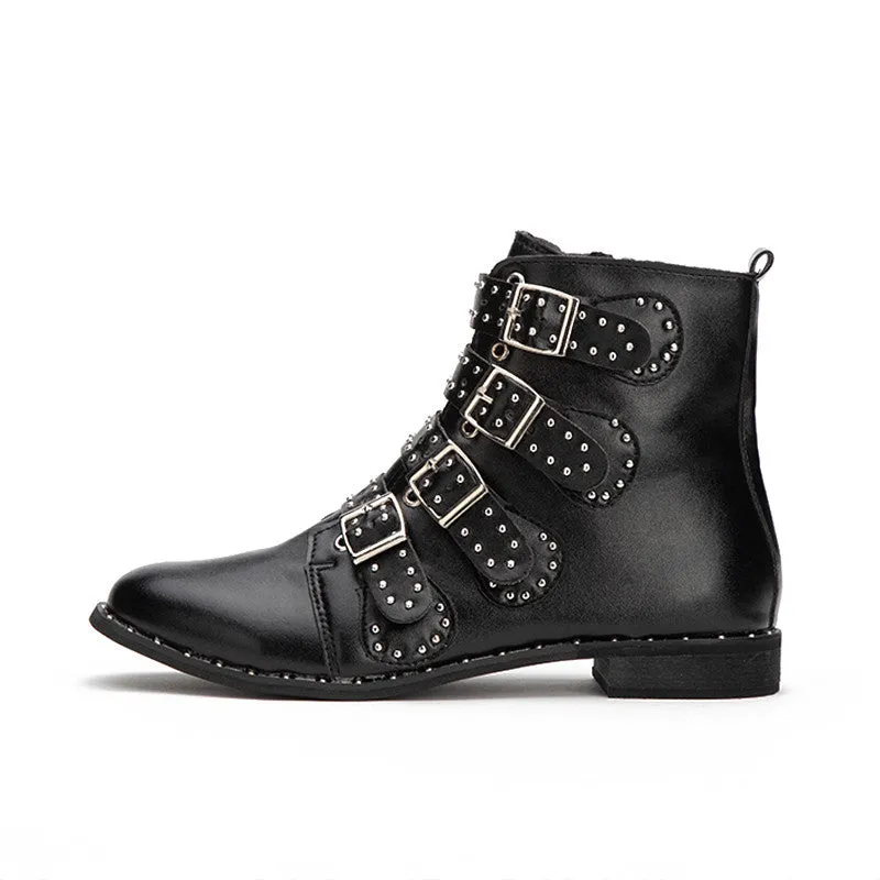 Women's Winter PU Leather Ankle Boots With Decorative Buckles