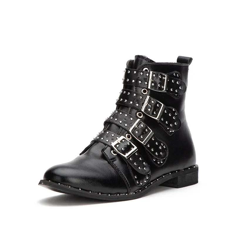 Women's Winter PU Leather Ankle Boots With Decorative Buckles